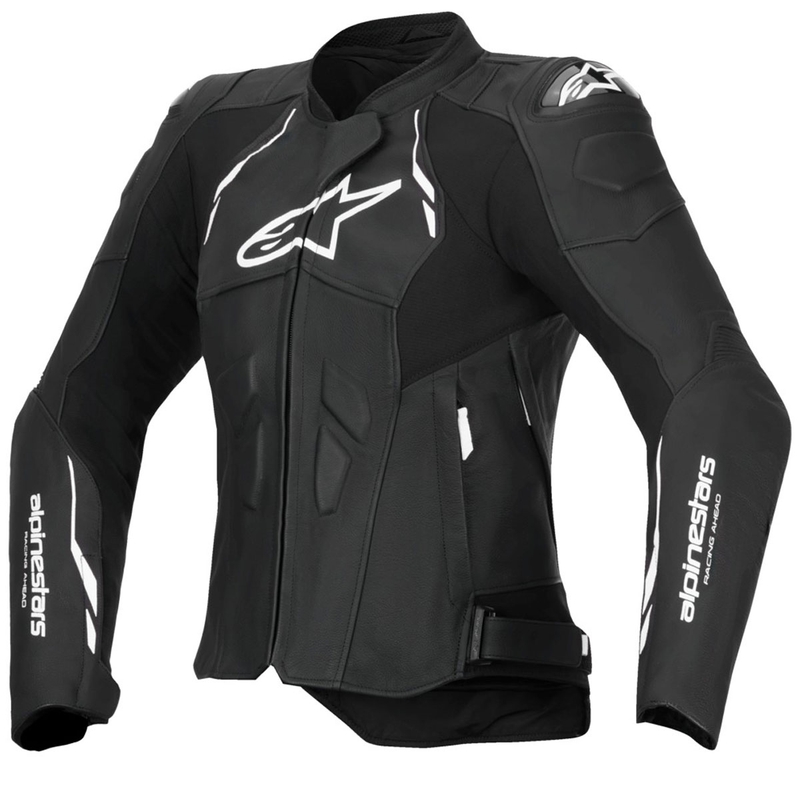 Chaqueta de moto de cuero para mujer Alpinestars Stella Dusk en blanco y negro