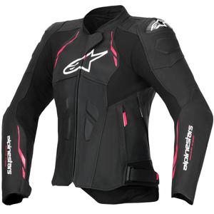 Chaqueta de moto de cuero para mujer Alpinestars Stella Dusk en negro, rosa y blanco