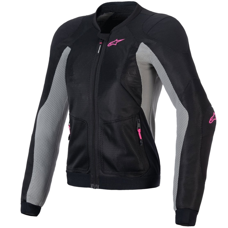 Chaqueta de moto para mujer Alpinestars STELLA TROOP-AIR en negro-gris-rosa fluorescente
