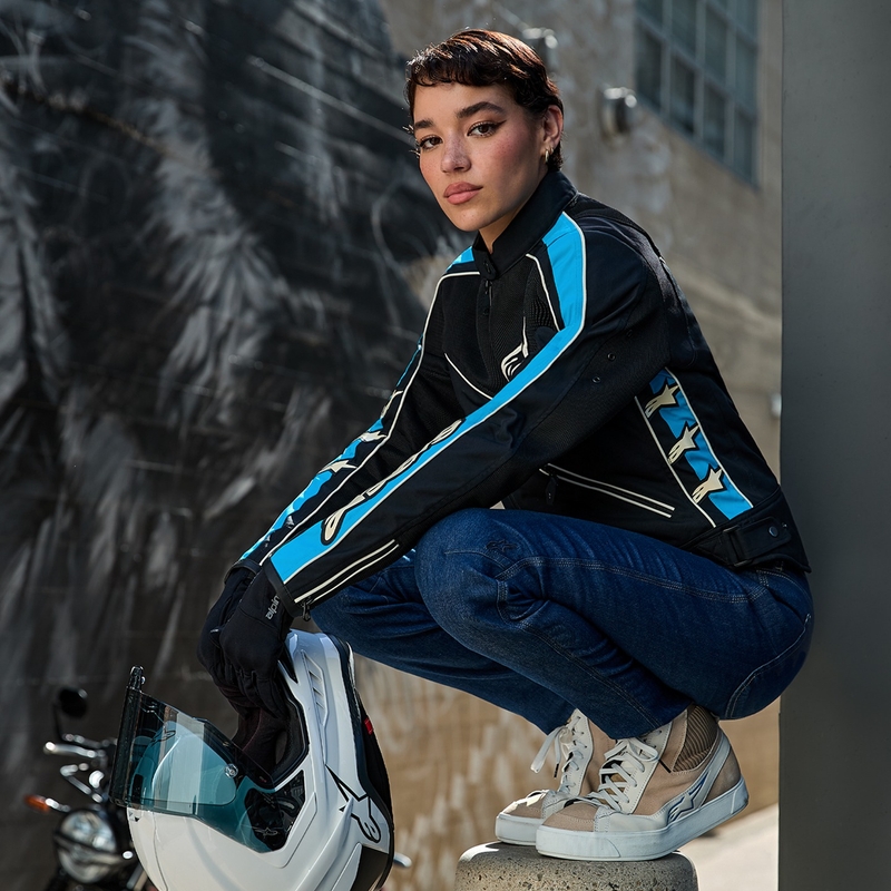 Chaqueta de moto para mujer Alpinestars STELLA T-DYNO AIR en negro, azul claro y beige