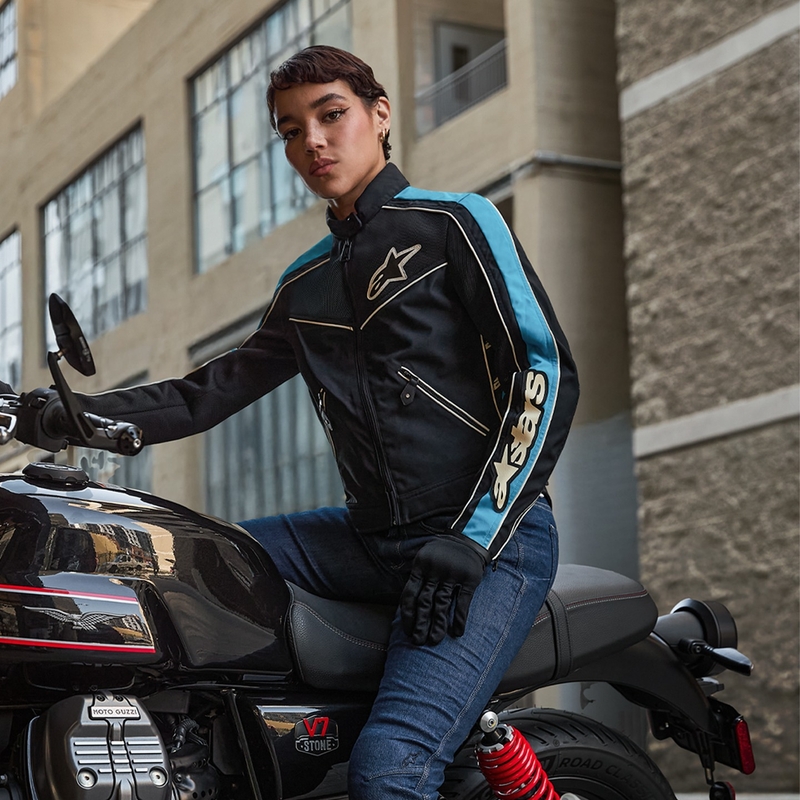 Chaqueta de moto para mujer Alpinestars STELLA T-DYNO AIR en negro, azul claro y beige
