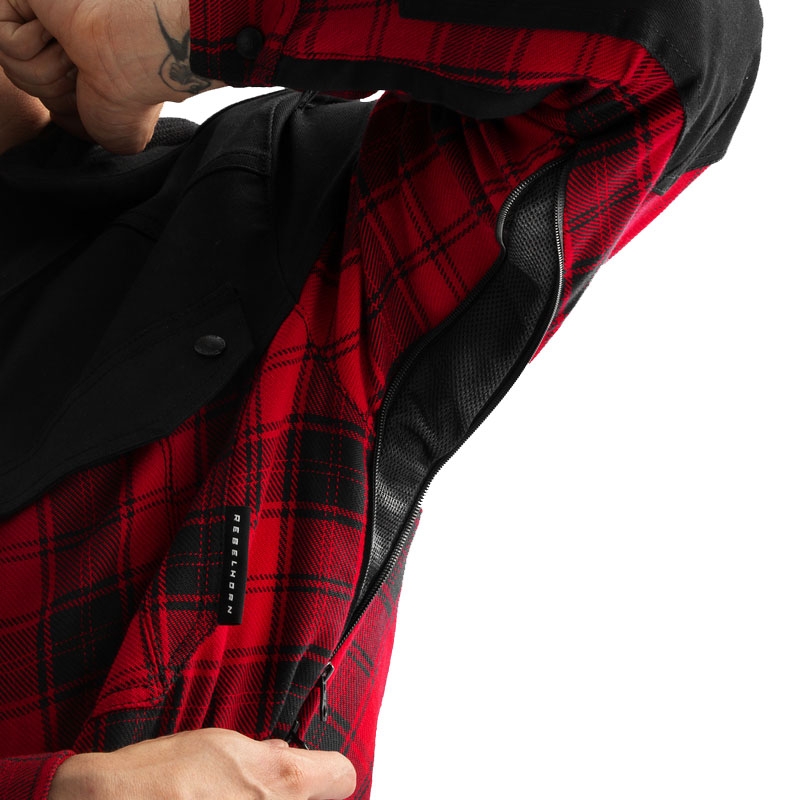 Camisa de moto Rebelhorn Shifter negra y roja