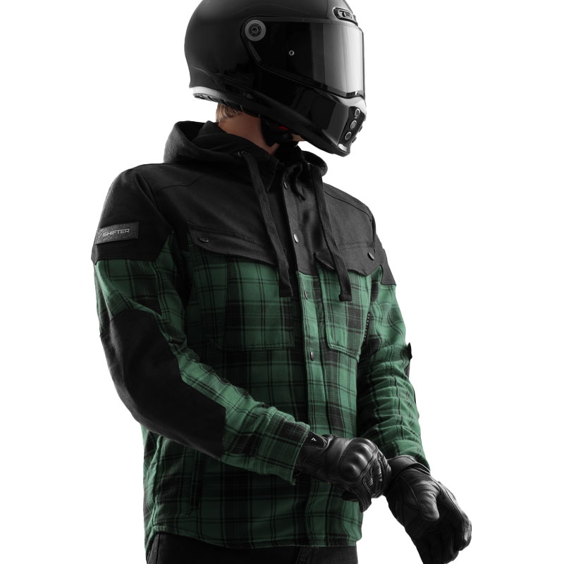 Camisa de moto Rebelhorn Shifter negra y verde