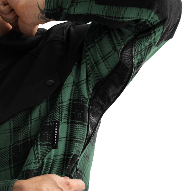 Camisa de moto Rebelhorn Shifter negra y verde