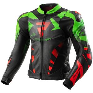 Chaqueta de cuero para moto Rebelhorn Inferno, color negro, verde y rojo