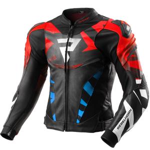Chaqueta de cuero moto Rebelhorn Inferno negro-azul-blanco-rojo
