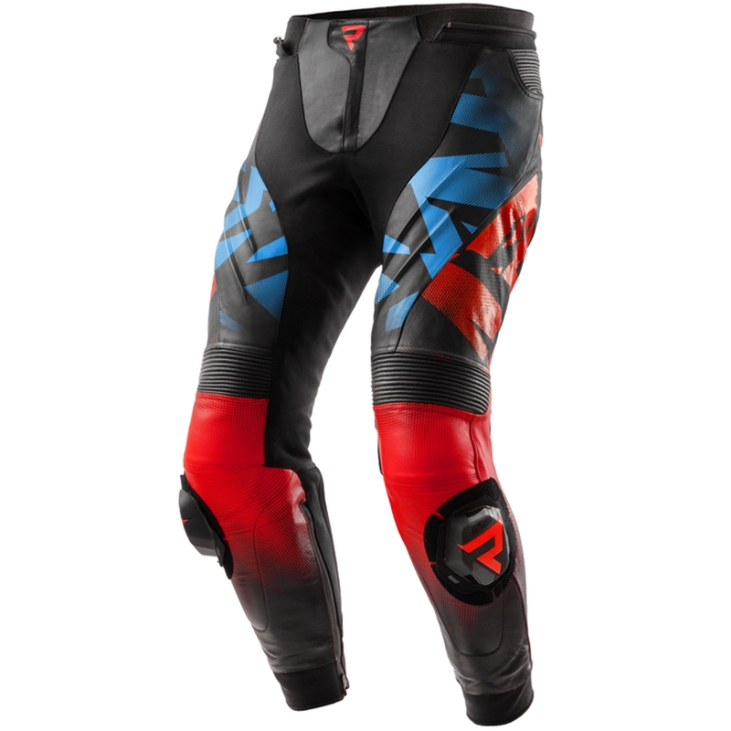 Pantalones de moto de cuero Rebelhorn Inferno negro-azul-blanco-rojo