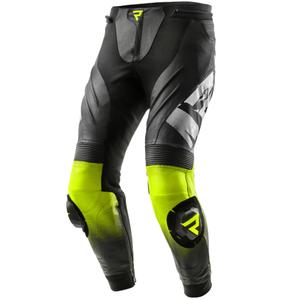 Pantalón moto de cuero Rebelhorn Inferno negro-amarillo fluo