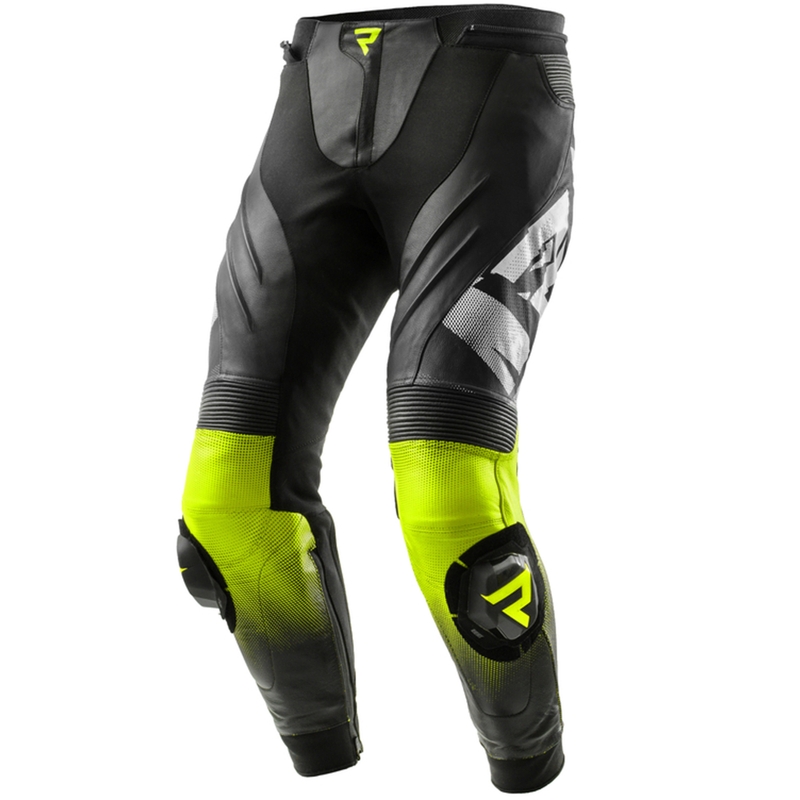 Pantalón moto de cuero Rebelhorn Inferno negro-amarillo fluo