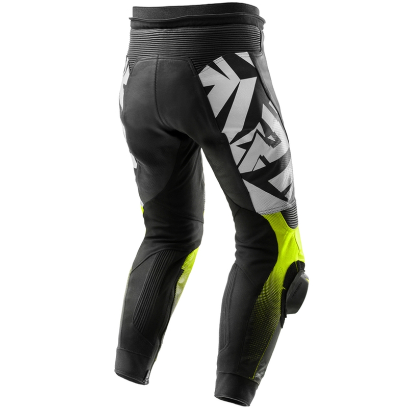 Pantalón moto de cuero Rebelhorn Inferno negro-amarillo fluo