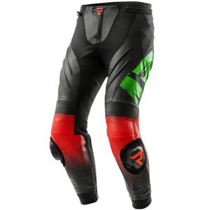 Pantalón de cuero moto Rebelhorn Inferno negro-verde-rojo