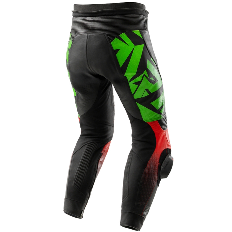 Pantalón de cuero moto Rebelhorn Inferno negro-verde-rojo