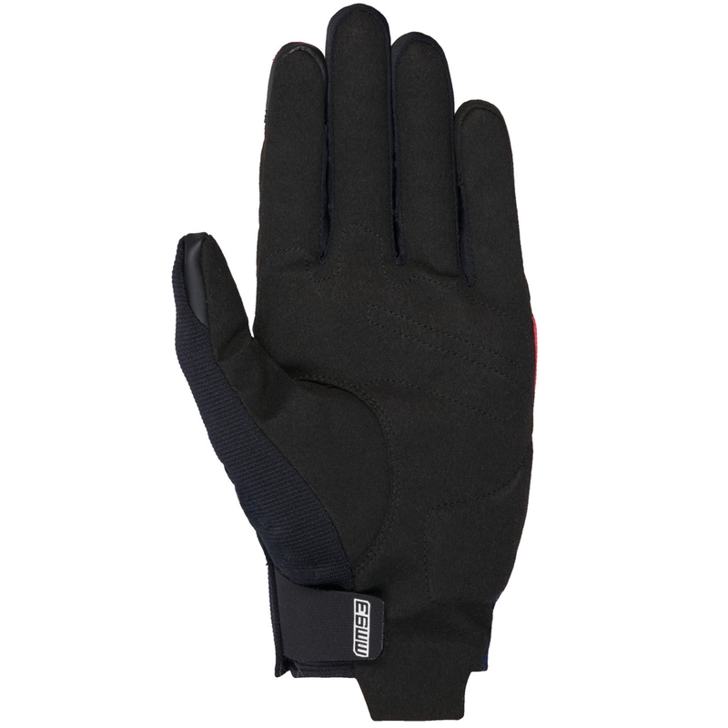 Colección de guantes de moto Alpinestars Reef V2 MM93 en rojo fluorescente, azul y blanco.