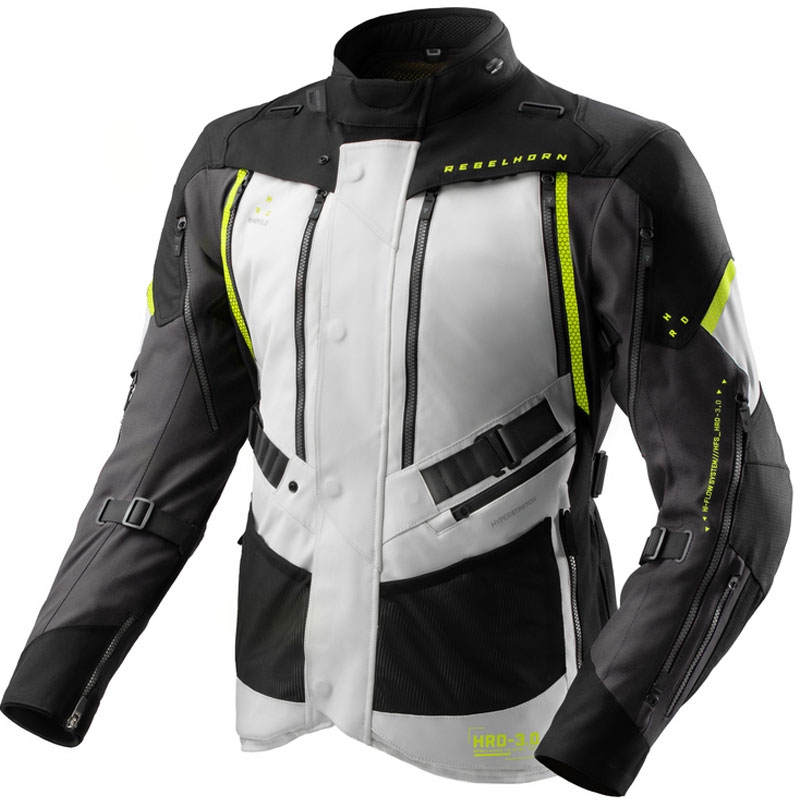 Chaqueta de moto Rebelhorn Hardy 3.0 en negro, gris y amarillo fluorescente