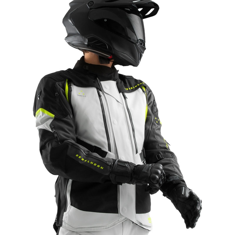 Chaqueta de moto Rebelhorn Hardy 3.0 en negro, gris y amarillo fluorescente