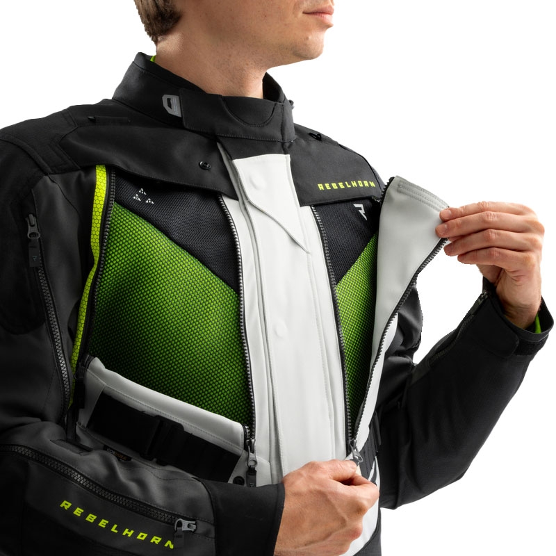 Chaqueta de moto Rebelhorn Hardy 3.0 en negro, gris y amarillo fluorescente