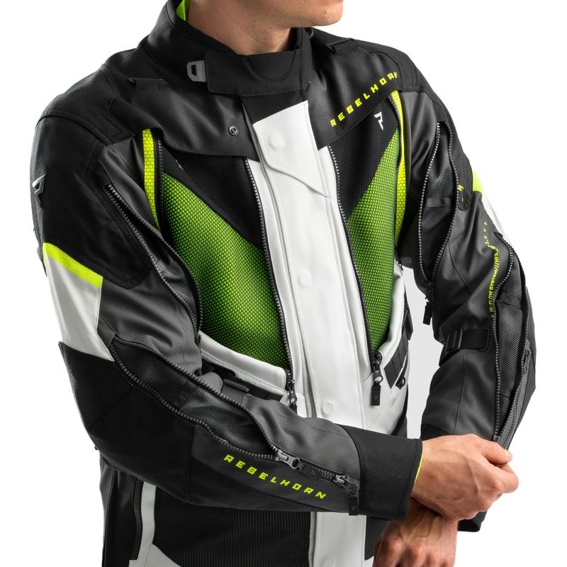 Chaqueta de moto Rebelhorn Hardy 3.0 en negro, gris y amarillo fluorescente
