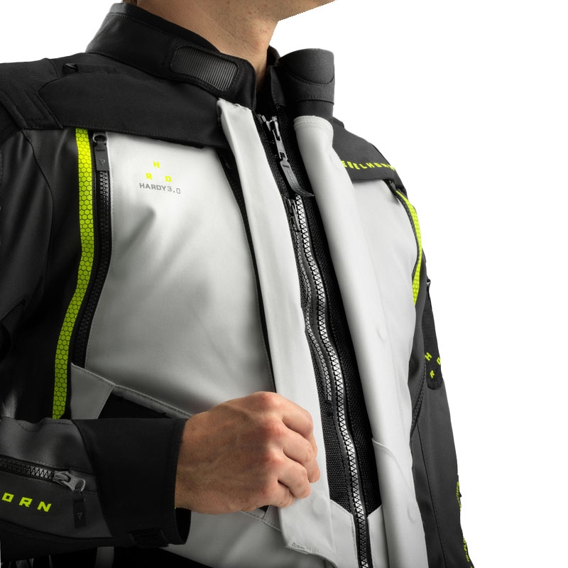 Chaqueta de moto Rebelhorn Hardy 3.0 en negro, gris y amarillo fluorescente