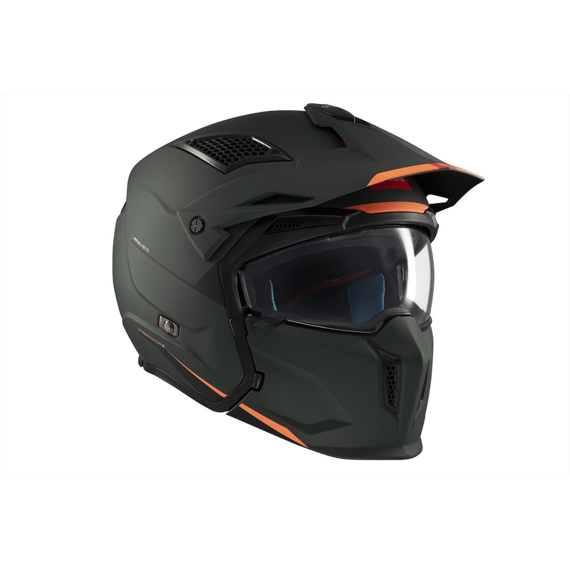 Casco abierto con máscara MT Streetfighter SV S Solid A6 verde mate con visera de iridio
