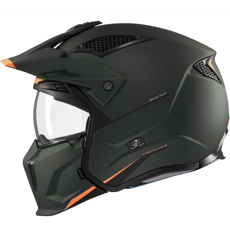 Casco abierto con máscara MT Streetfighter SV S Solid A6 verde mate con visera de iridio