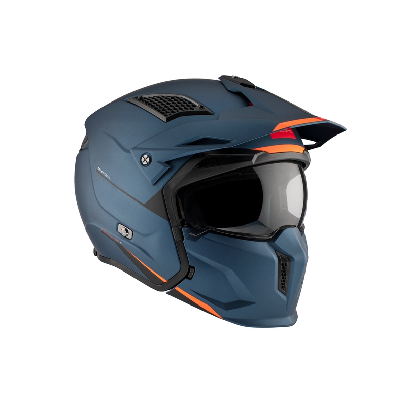 Casco abierto con máscara MT Streetfighter SV S Solid A7 azul mate con visera de iridio