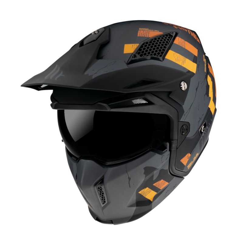 Casco abierto con máscara MT Streetfighter Skull 2020 gris-naranja con visera de iridio