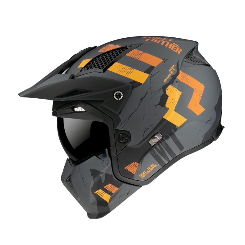 Casco abierto con máscara MT Streetfighter Skull 2020 gris-naranja con visera de iridio