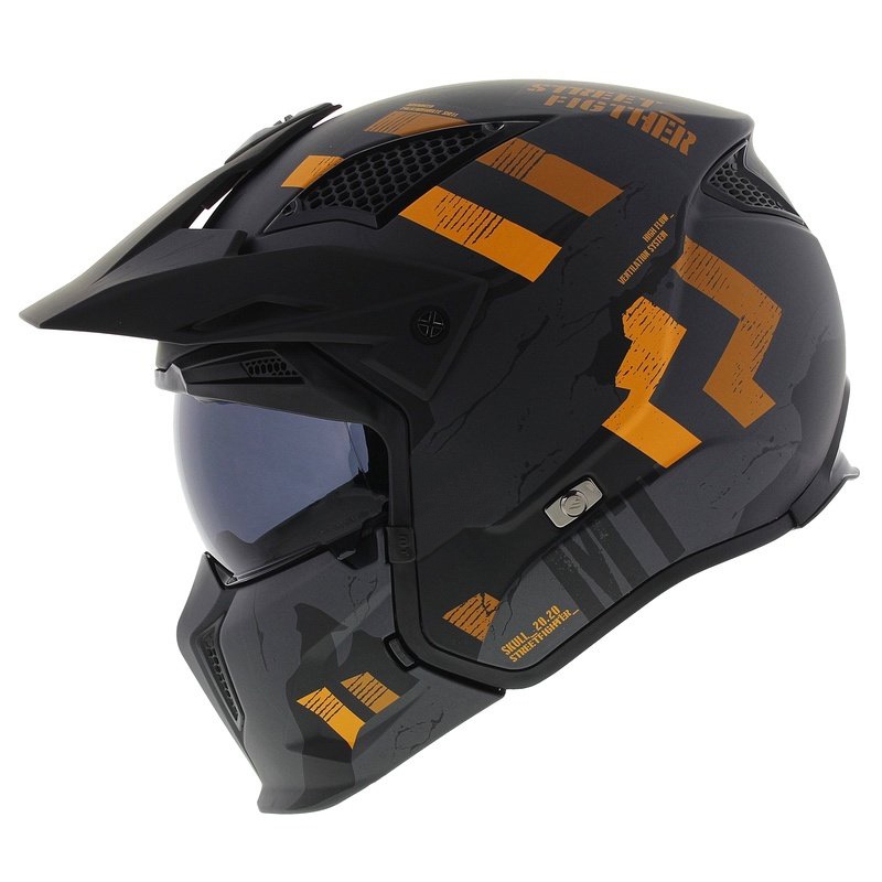 Casco abierto con máscara MT Streetfighter SV S Skull A12 gris-naranja con visera de iridio