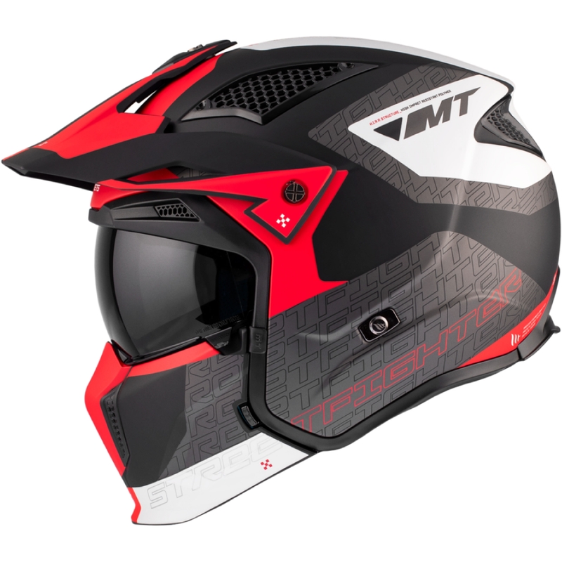 Casco abierto con máscara MT Streetfighter SV Totem B15 negro-gris-blanco-rojo con visera de iridio