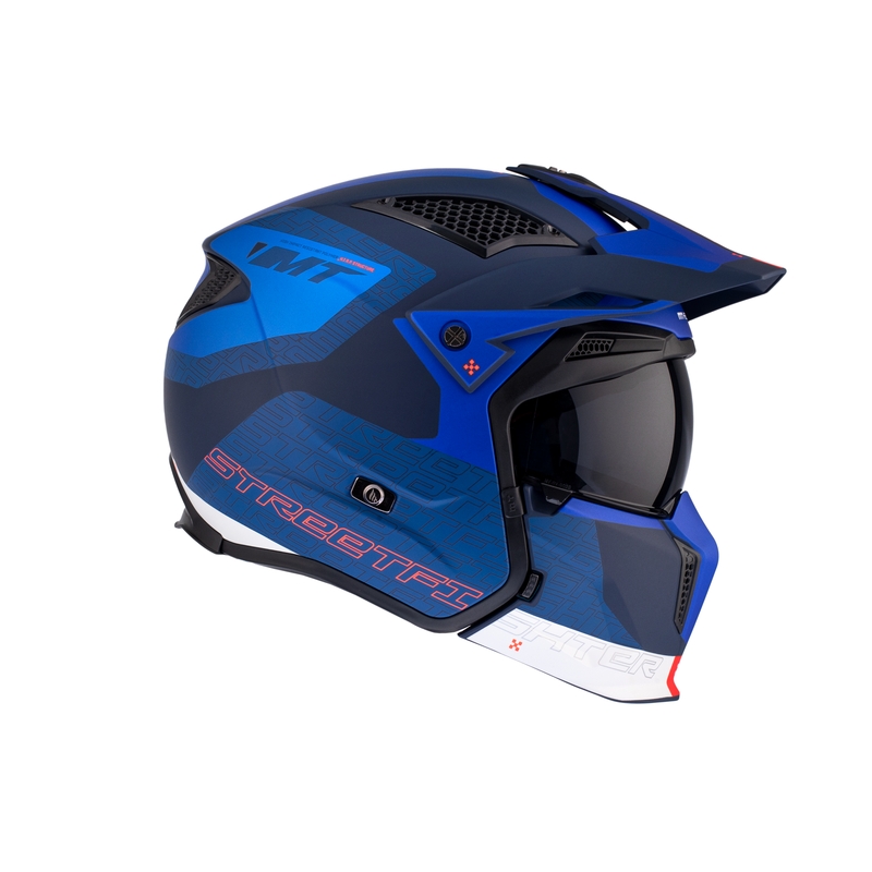 Casco abierto con máscara MT Streetfighter SV Totem C17 blanco-azul con visera de iridio