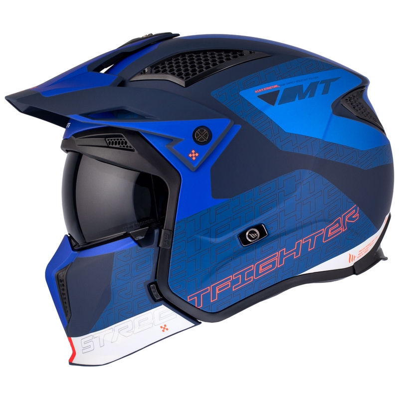 Casco abierto con máscara MT Streetfighter SV Totem C17 blanco-azul con visera de iridio
