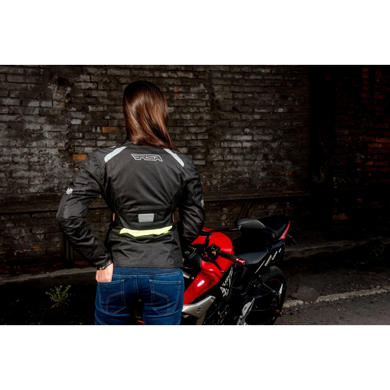 Dámská bunda na motorku RSA Gun černo-fluo žlutá výprodej