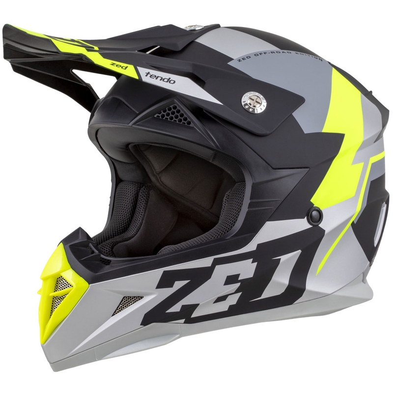 Casco de motocross ZED X1.9 Tendo negro mate-gris oscuro-gris claro-amarillo fluo