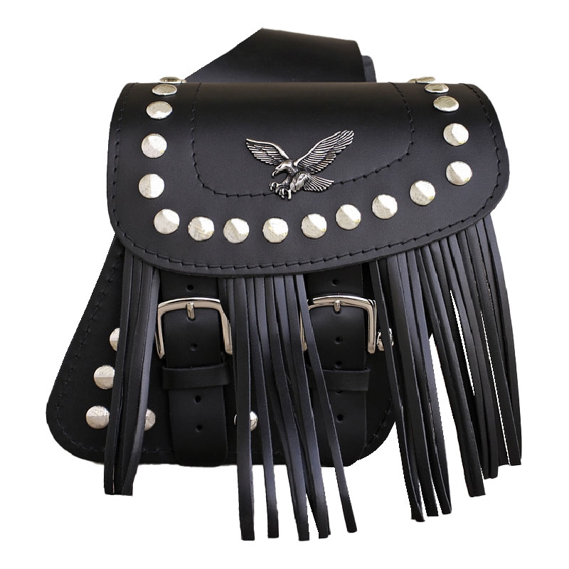 Bolsas de moto de piel RSA S185B con flecos negros