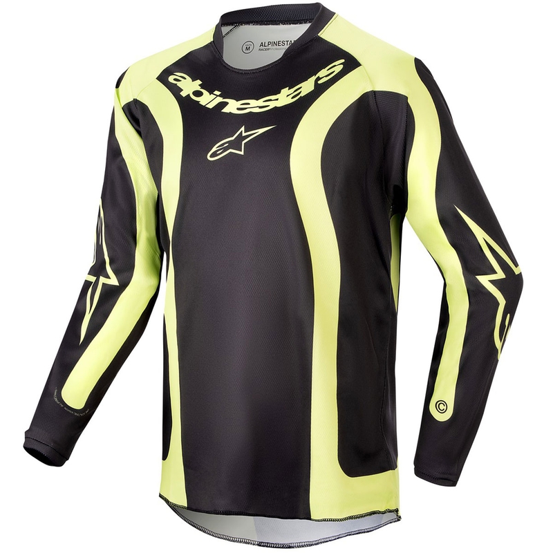 Camiseta de motocross infantil Alpinestars Racer Lurv negra y amarilla fluorescente