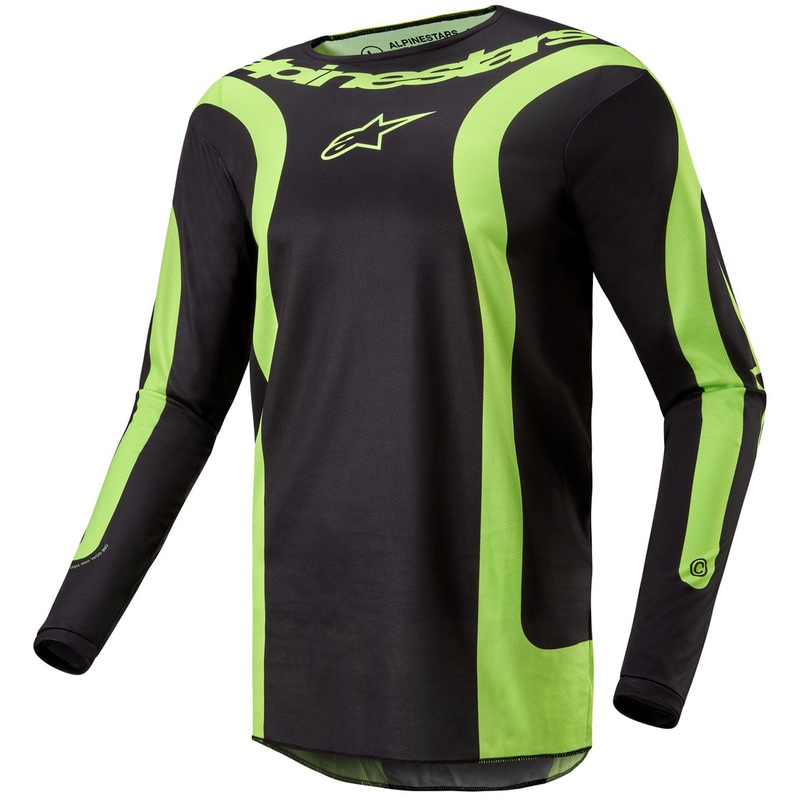 Camiseta de motocross Alpinestars Fluid Lurv negra y amarilla fluorescente