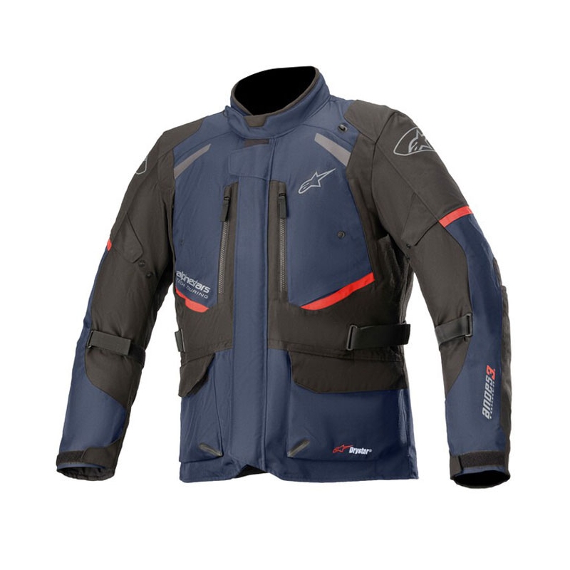 Chaqueta de moto Alpinestars Andes Drystar azul oscuro, negro y rojo