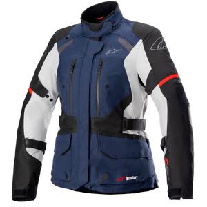 Chaqueta de moto Alpinestars Stella Andes Drystar para mujer (azul oscuro, negro, gris claro y rojo)