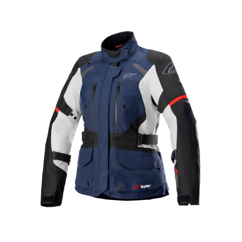 Chaqueta de moto Alpinestars Stella Andes Drystar para mujer (azul oscuro, negro, gris claro y rojo)