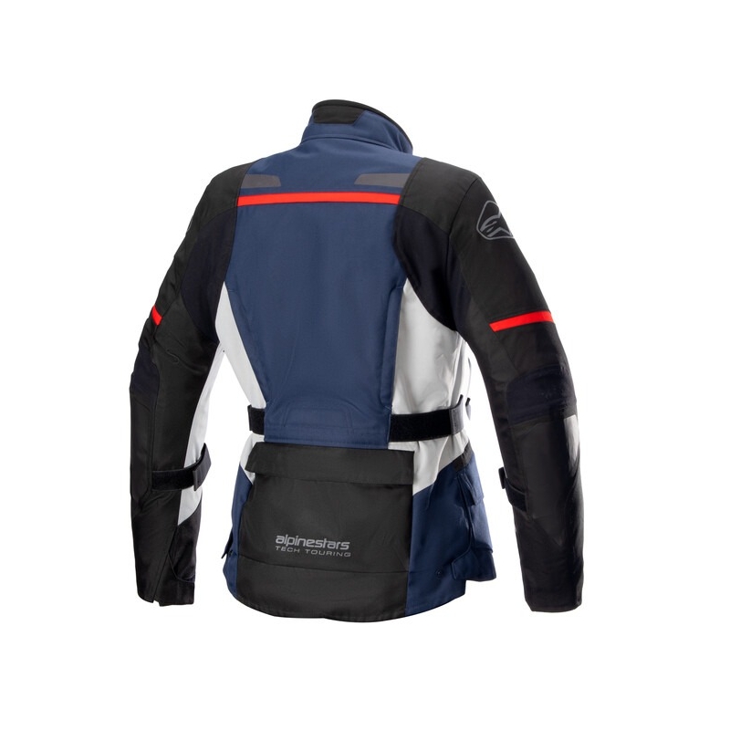 Chaqueta de moto Alpinestars Stella Andes Drystar para mujer (azul oscuro, negro, gris claro y rojo)