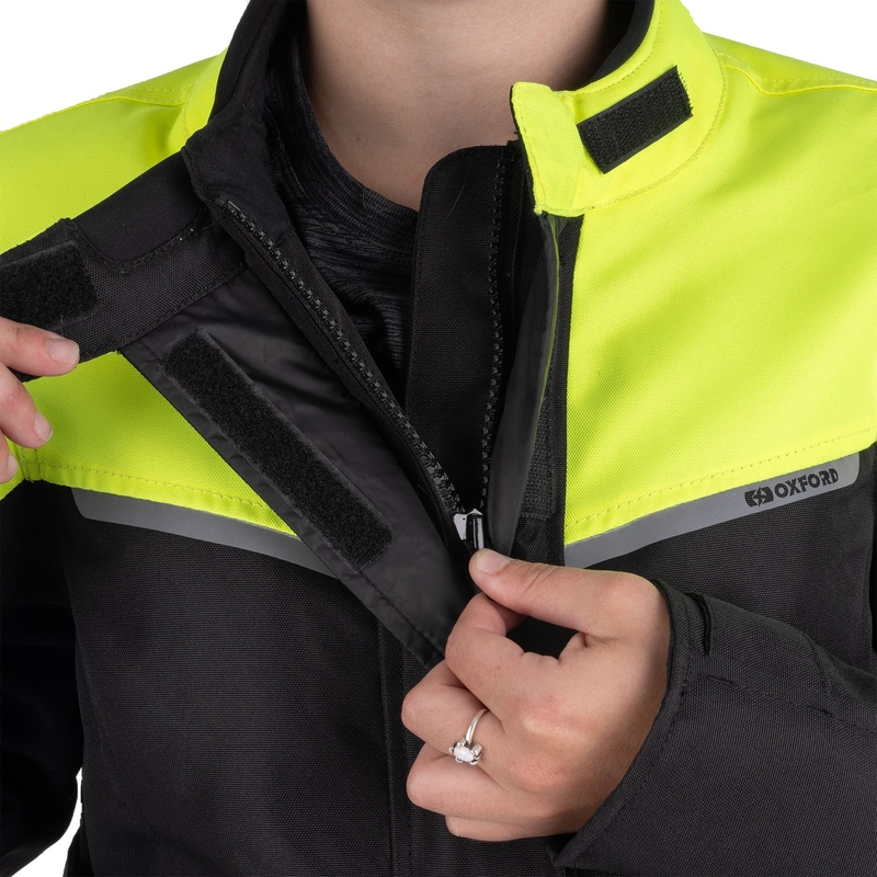 Chaqueta de moto para mujer Oxford Spartan Long WP negro-amarillo fluo