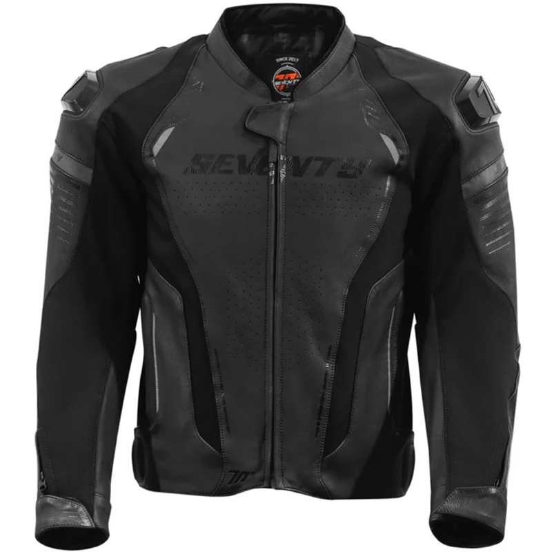 Chaqueta de moto de cuero negro con alerón SD-JL24 de Seventy Degrees
