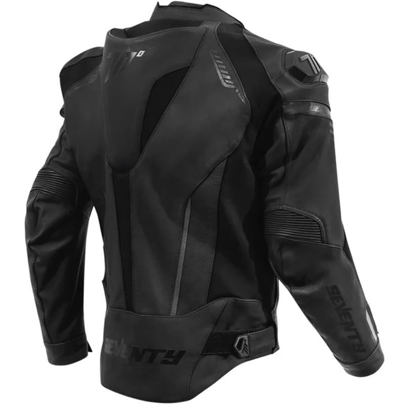 Chaqueta de moto de cuero negro con alerón SD-JL24 de Seventy Degrees