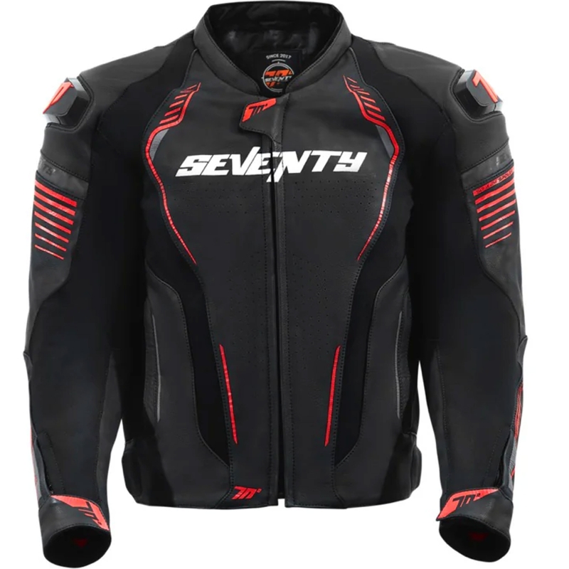 Chaqueta de moto de cuero negro-rojo Seventy Degrees SD-JL24 Spoiler