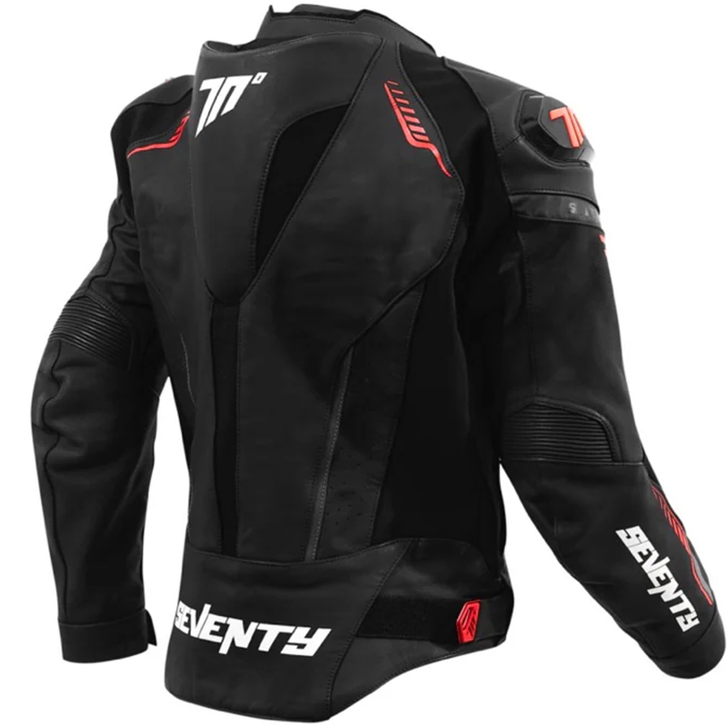 Chaqueta de moto de cuero negro-rojo Seventy Degrees SD-JL24 Spoiler