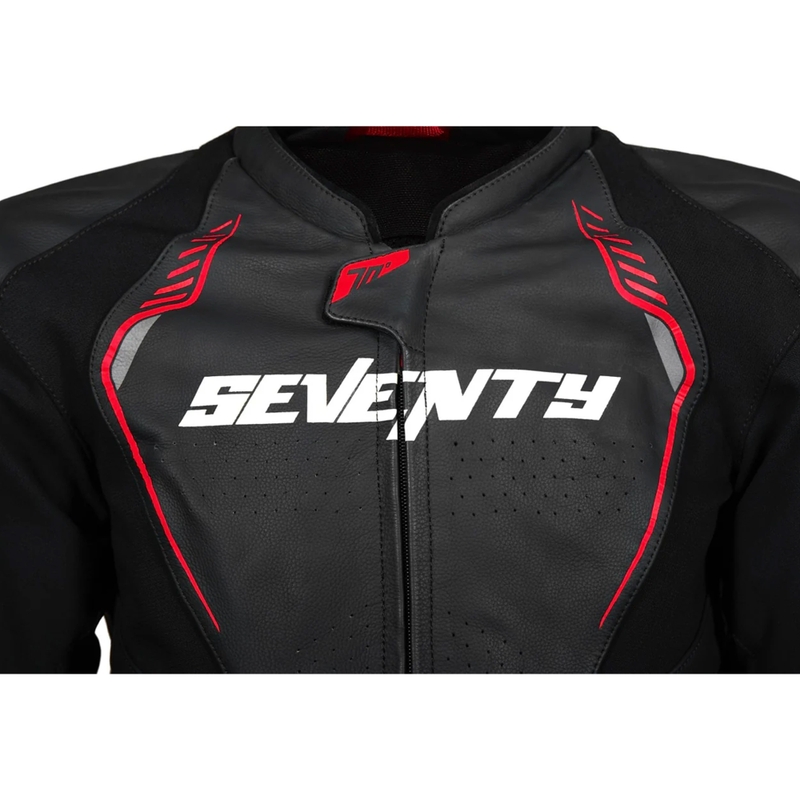 Chaqueta de moto de cuero negro-rojo Seventy Degrees SD-JL24 Spoiler