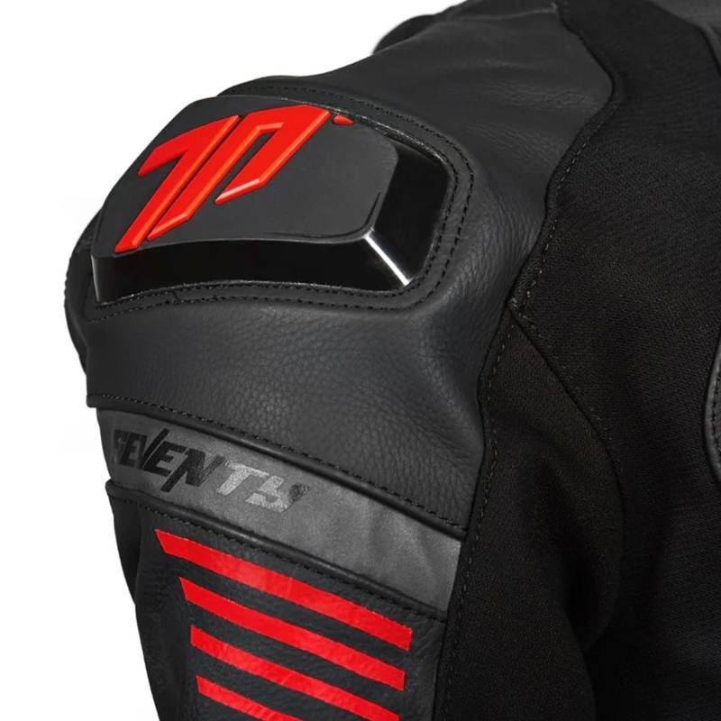 Chaqueta de moto de cuero negro-rojo Seventy Degrees SD-JL24 Spoiler