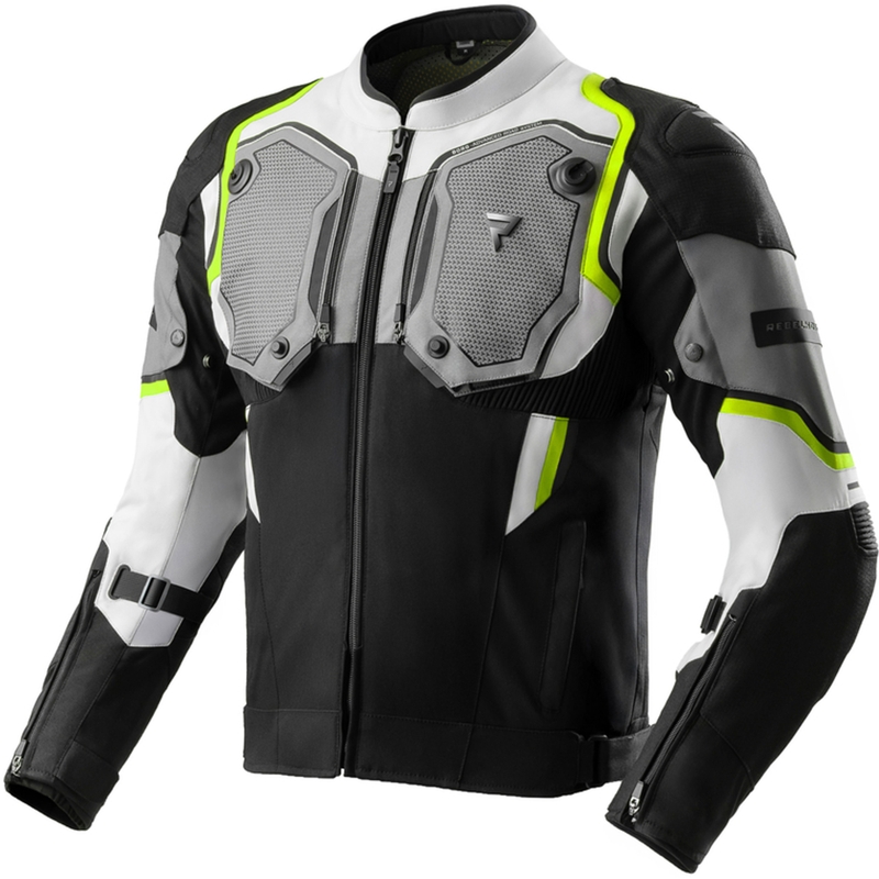 Chaqueta de moto Rebelhorn Borg II en negro, gris y amarillo fluorescente