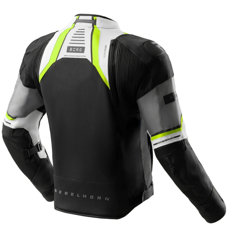 Chaqueta de moto Rebelhorn Borg II en negro, gris y amarillo fluorescente