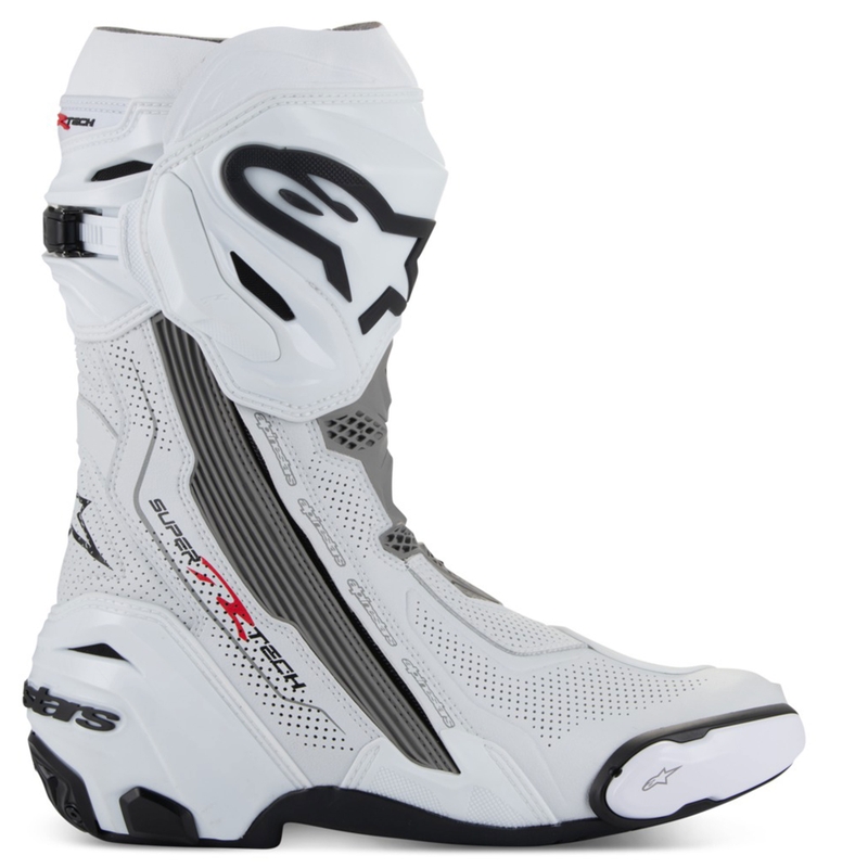 Botas de moto ventiladas Alpinestars Supertech R en blanco, gris claro y negro